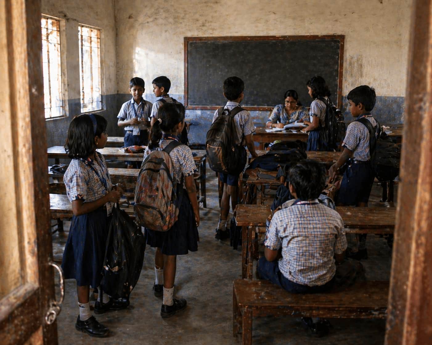 Students arriving to a classroom with no clear routine in place