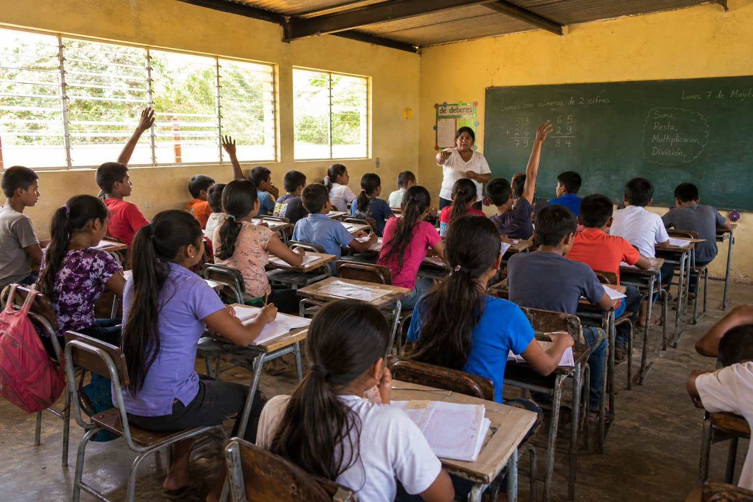 A mixed-gender classroom with students participating at different levels
